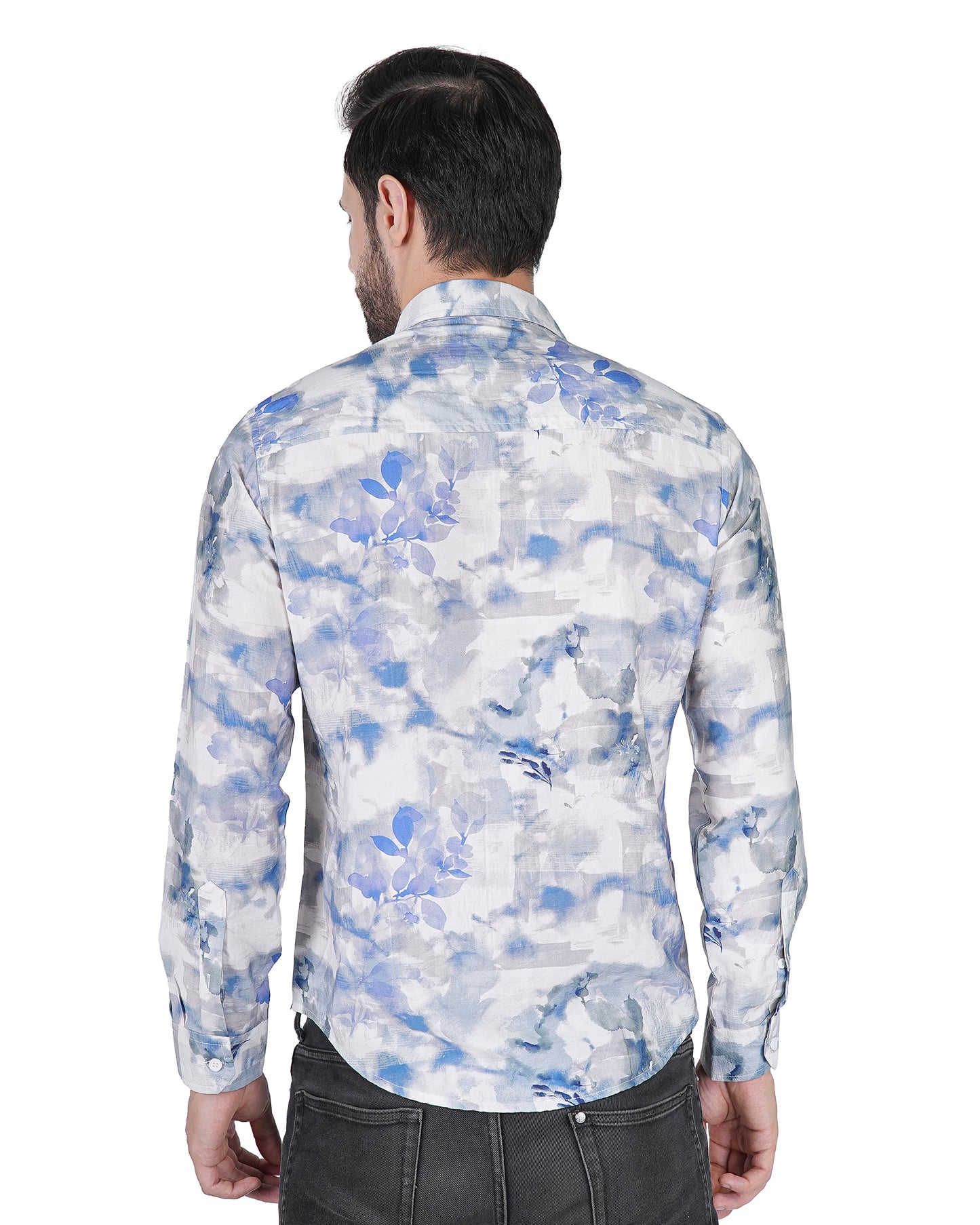 Leaf Printed Blue Slim Shirt