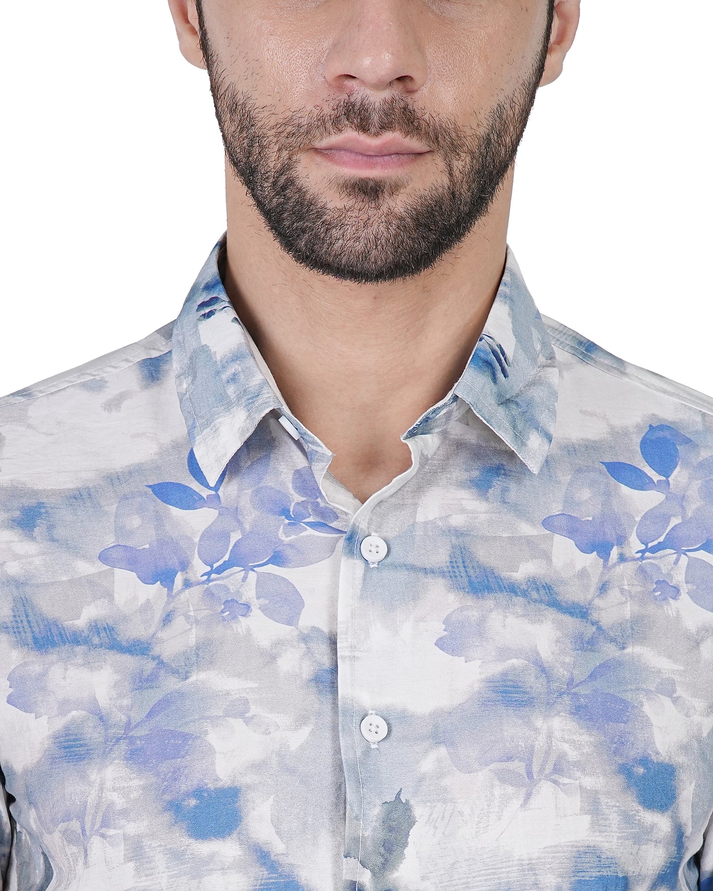 Leaf Printed Blue Slim Shirt