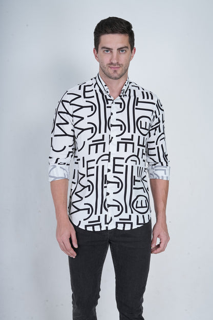 Alphabet Printed  White Casual Shirt