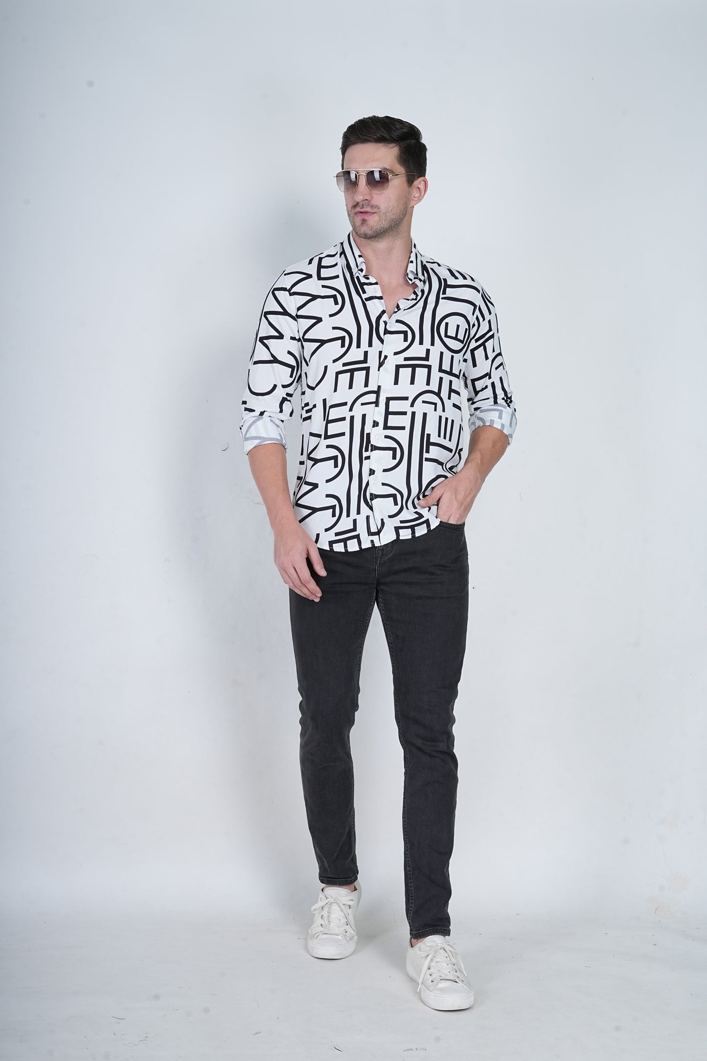 Alphabet Printed  White Casual Shirt