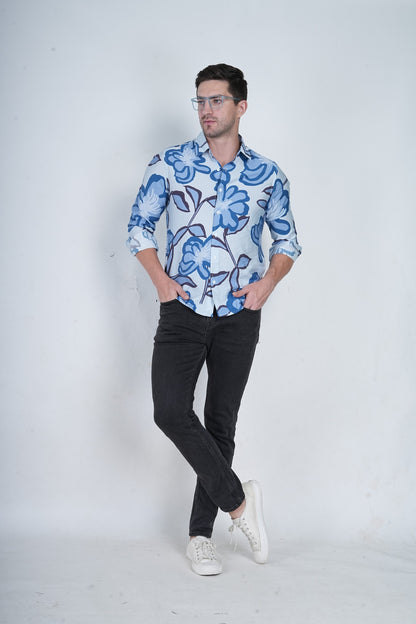 Blue Floral Casual Shirt