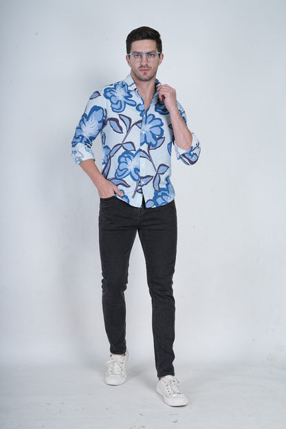 Blue Floral Casual Shirt