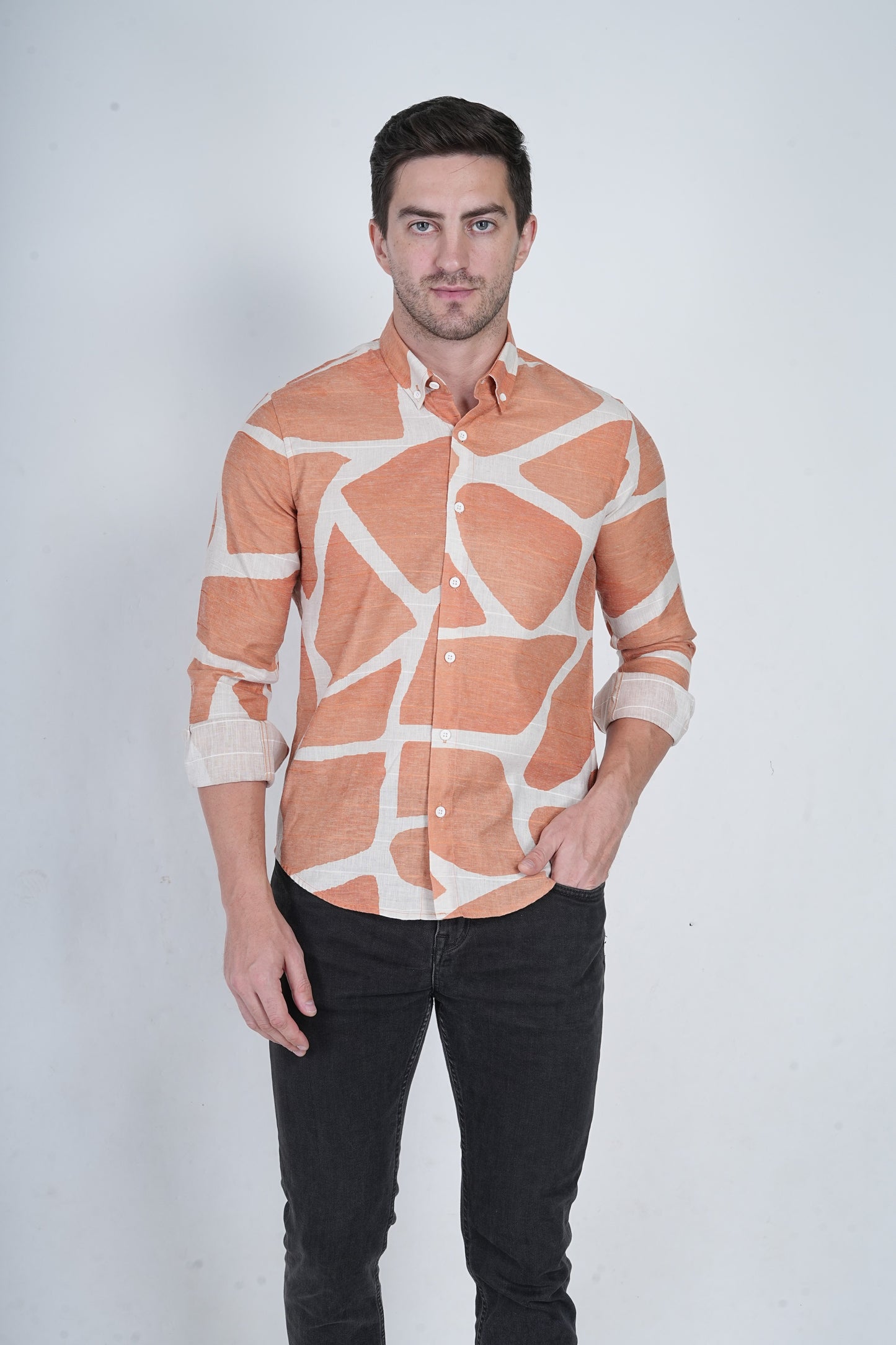 Linen Blend Orange Shirt