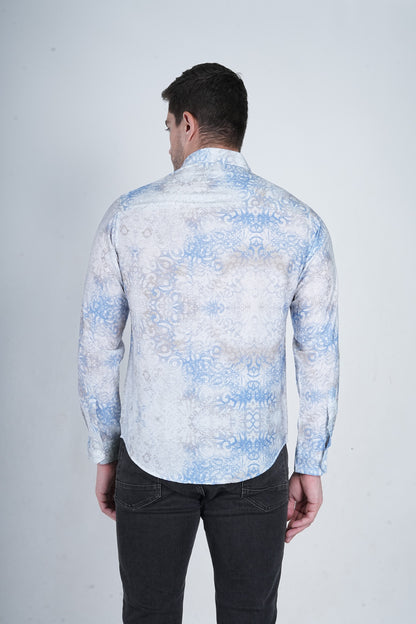 Mosaic Blue Printed Casual Shirts