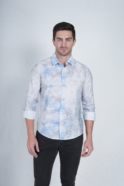 Mosaic Blue Printed Casual Shirts