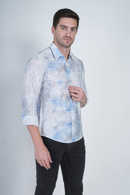 Mosaic Blue Printed Casual Shirts