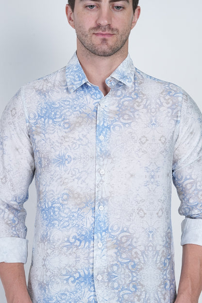 Mosaic Blue Printed Casual Shirts