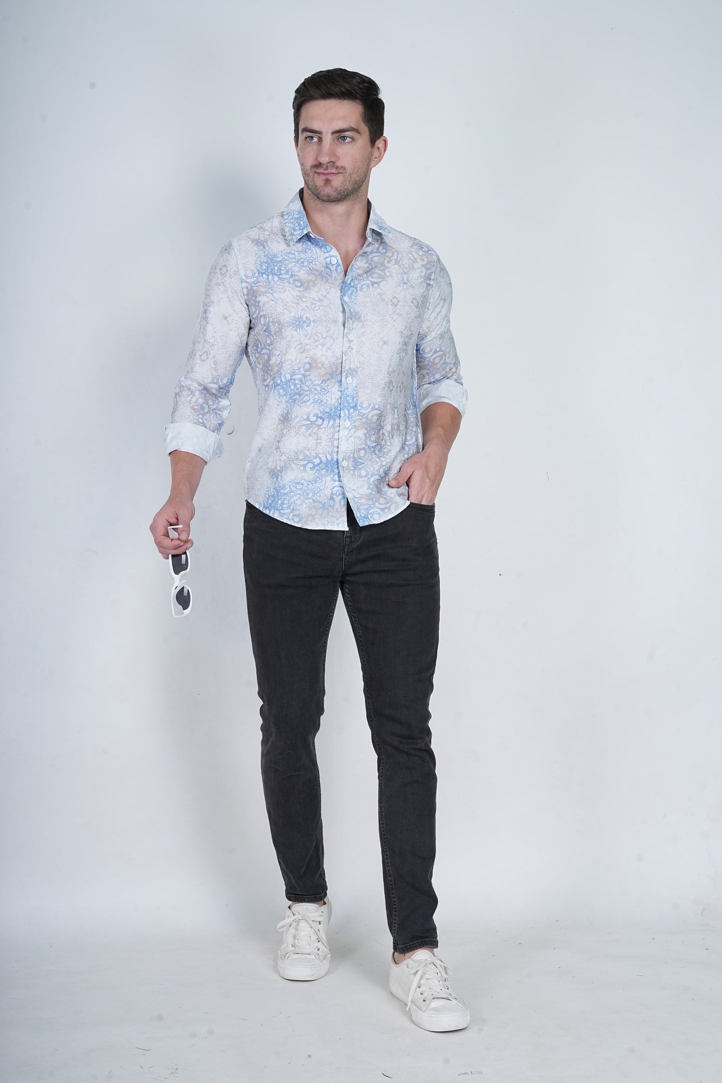 Mosaic Blue Printed Casual Shirts