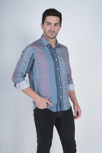 Casual Printed Blue Shirts