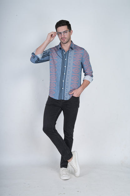 Casual Printed Blue Shirts