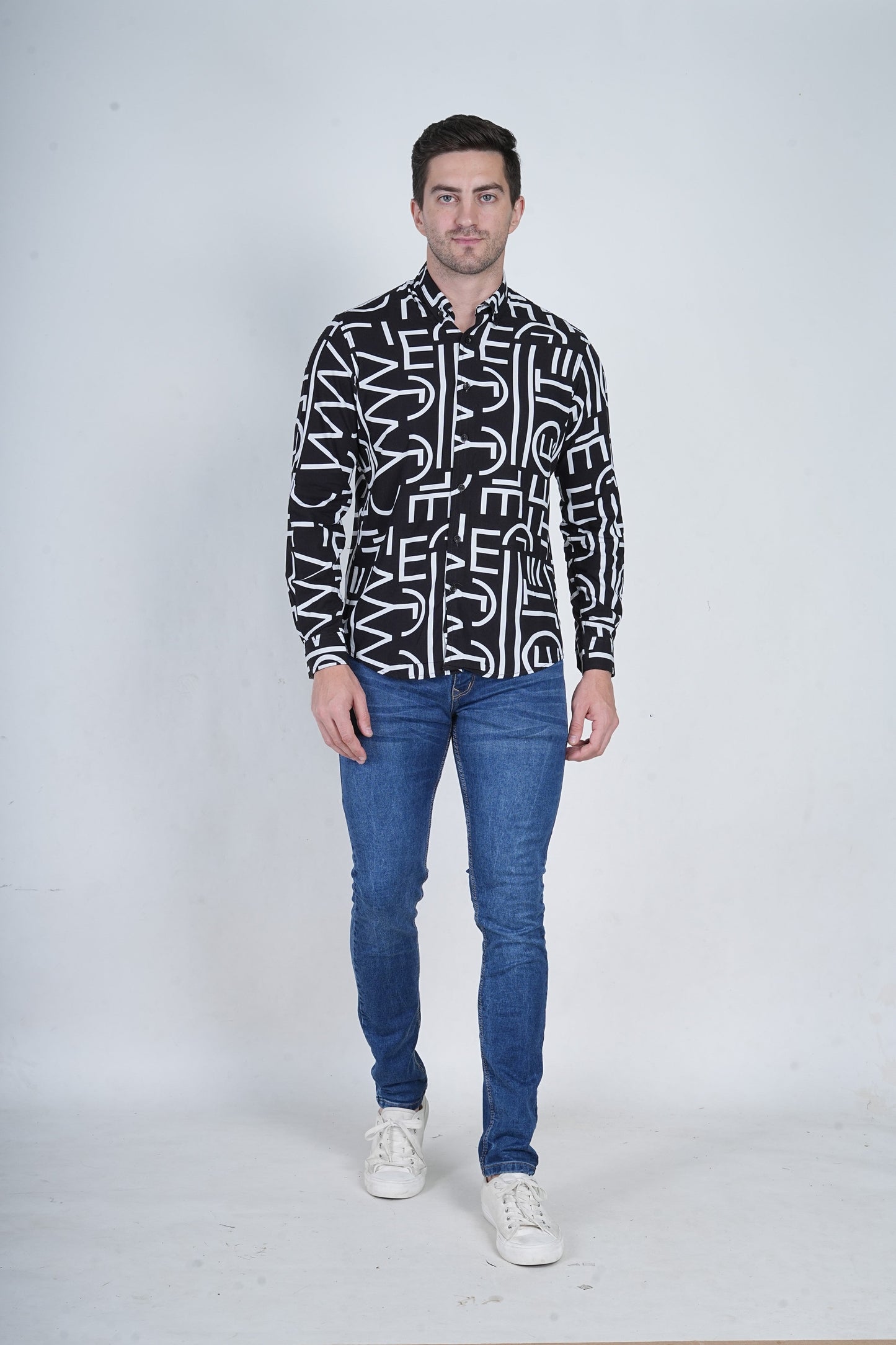 Alphabet Printed  Black Casual Shirt