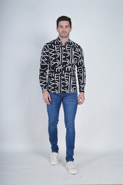 Alphabet Printed  Black Casual Shirt