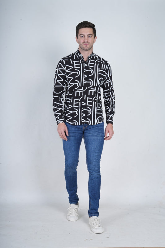 Alphabet Printed  Black Casual Shirt