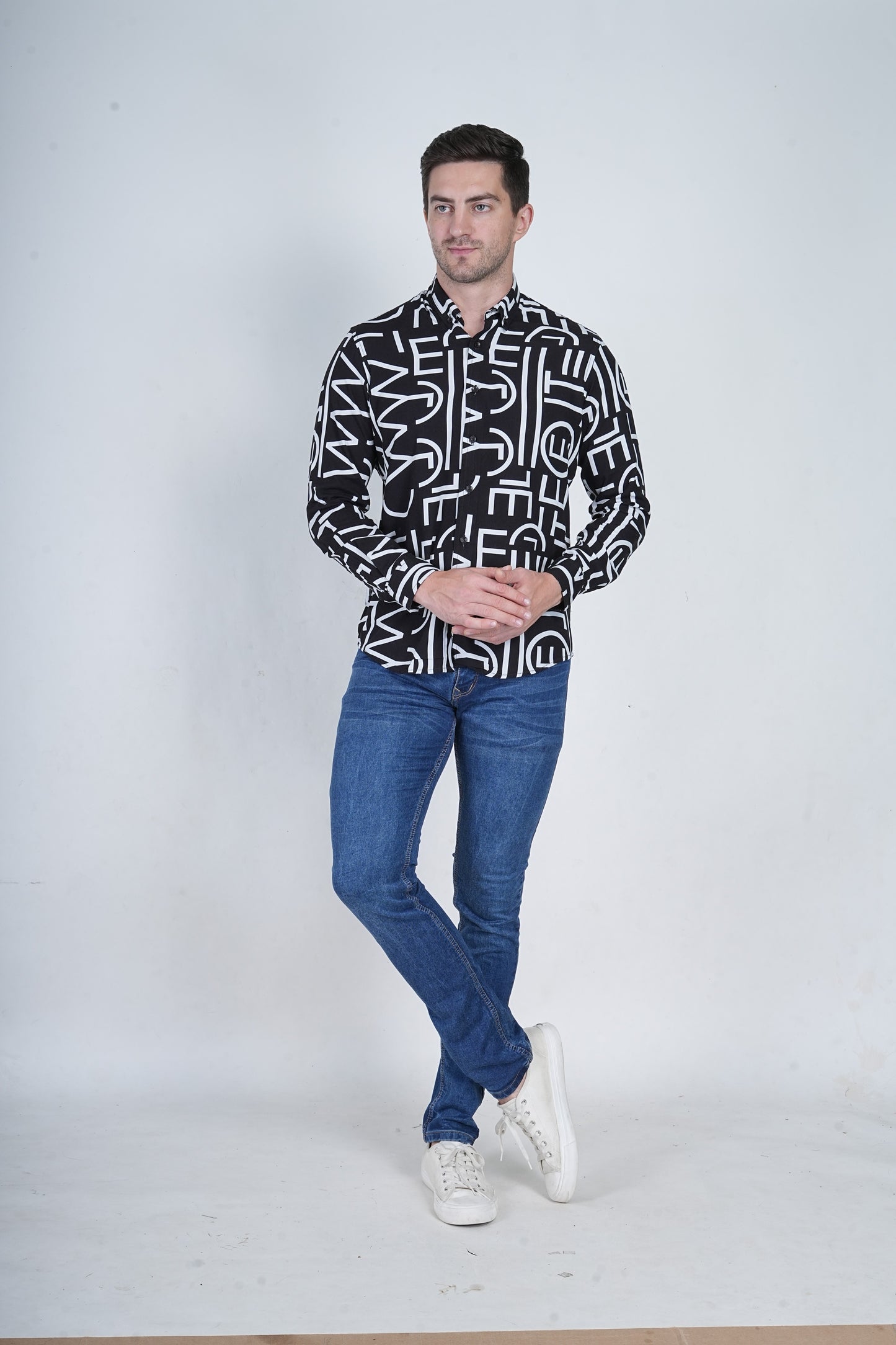 Alphabet Printed  Black Casual Shirt