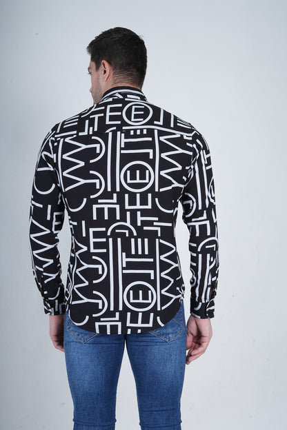 Alphabet Printed  Black Casual Shirt