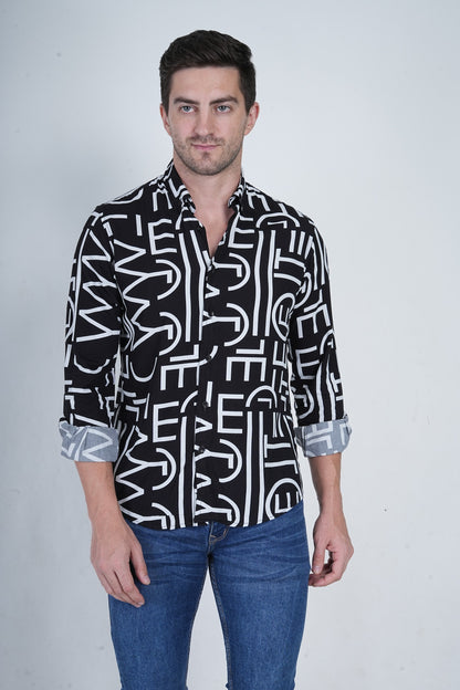 Alphabet Printed  Black Casual Shirt