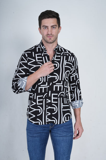 Alphabet Printed  Black Casual Shirt