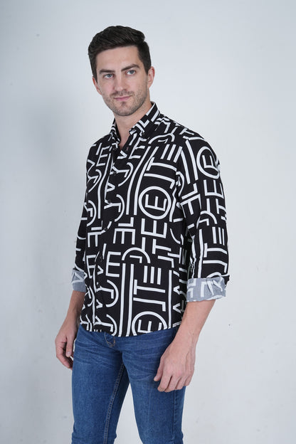 Alphabet Printed  Black Casual Shirt