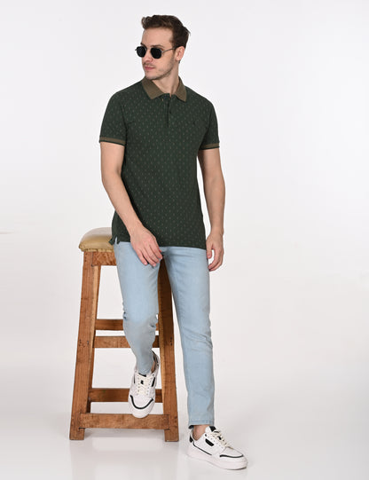 Green Printed Polo T-shirt