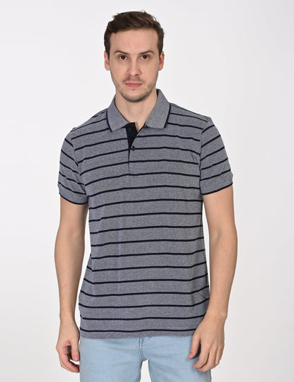 Dark Grey Striped Polo T-shirt