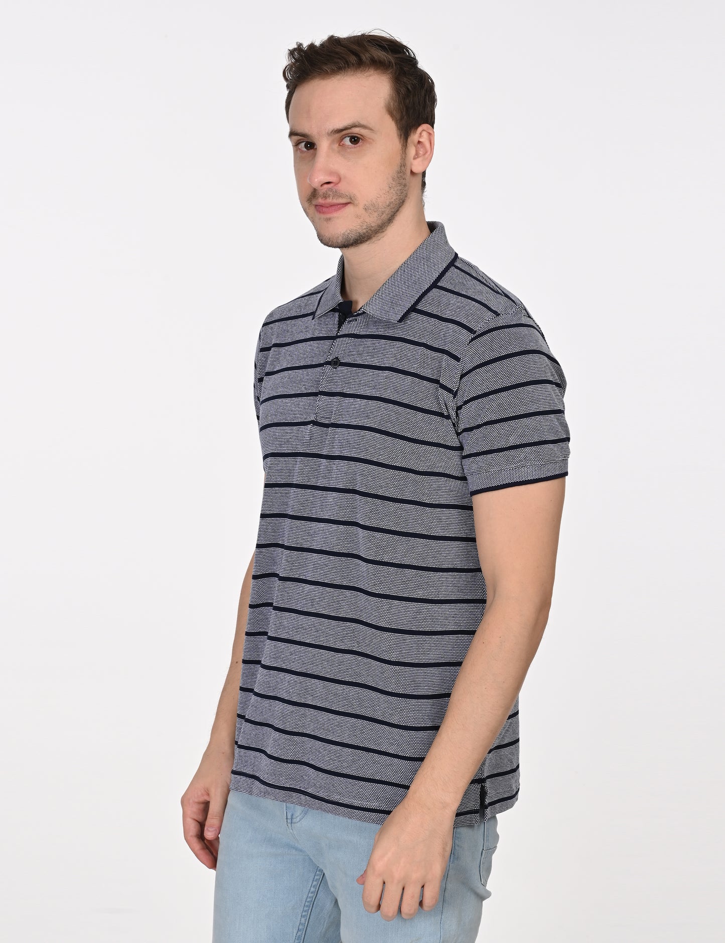 Dark Grey Striped Polo T-shirt