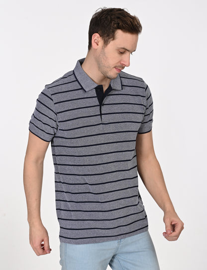 Dark Grey Striped Polo T-shirt