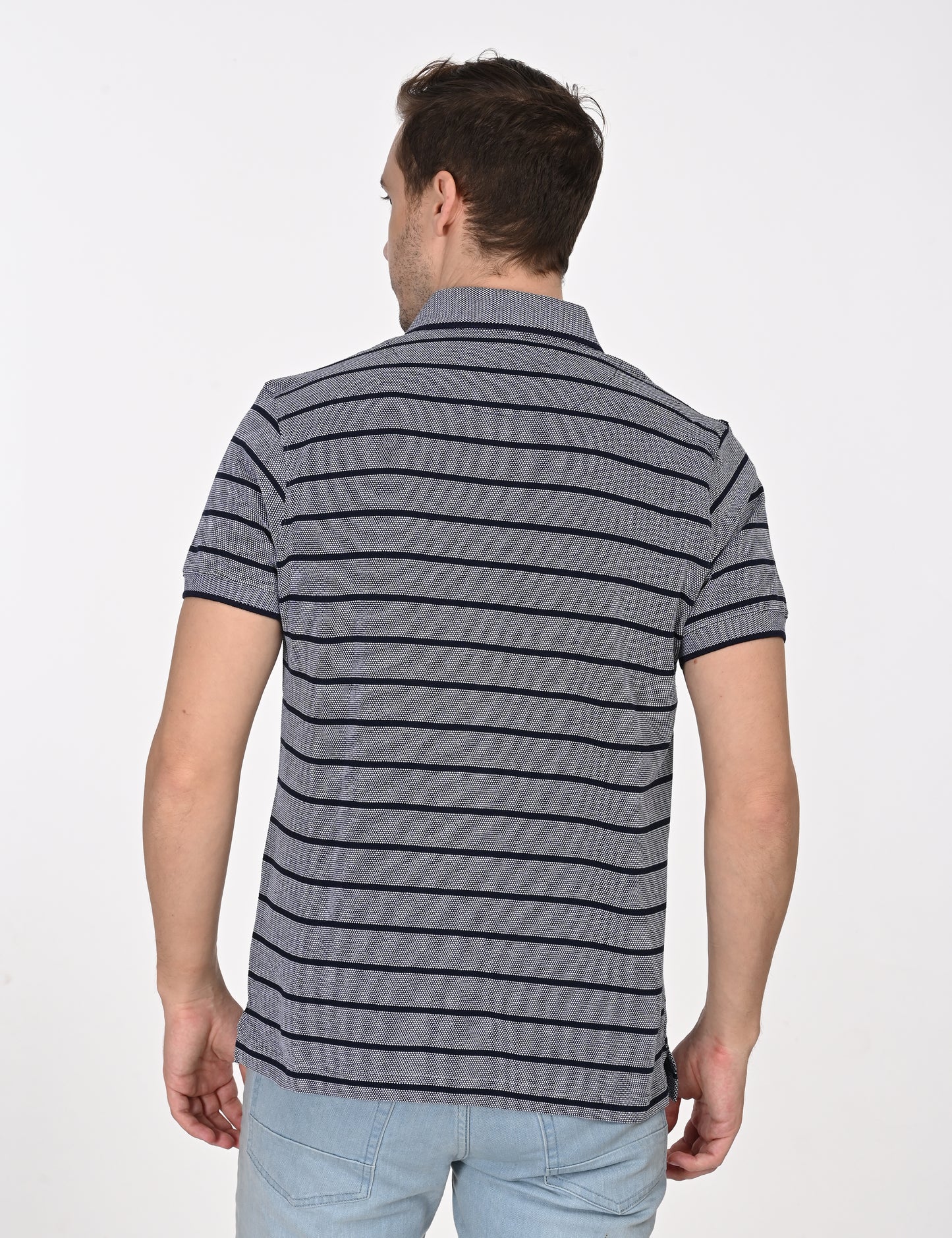 Dark Grey Striped Polo T-shirt