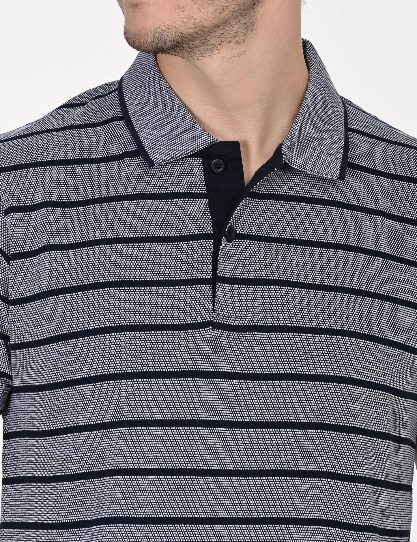 Dark Grey Striped Polo T-shirt