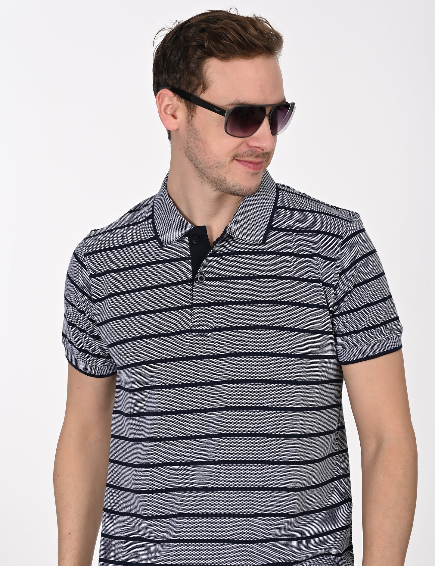 Dark Grey Striped Polo T-shirt