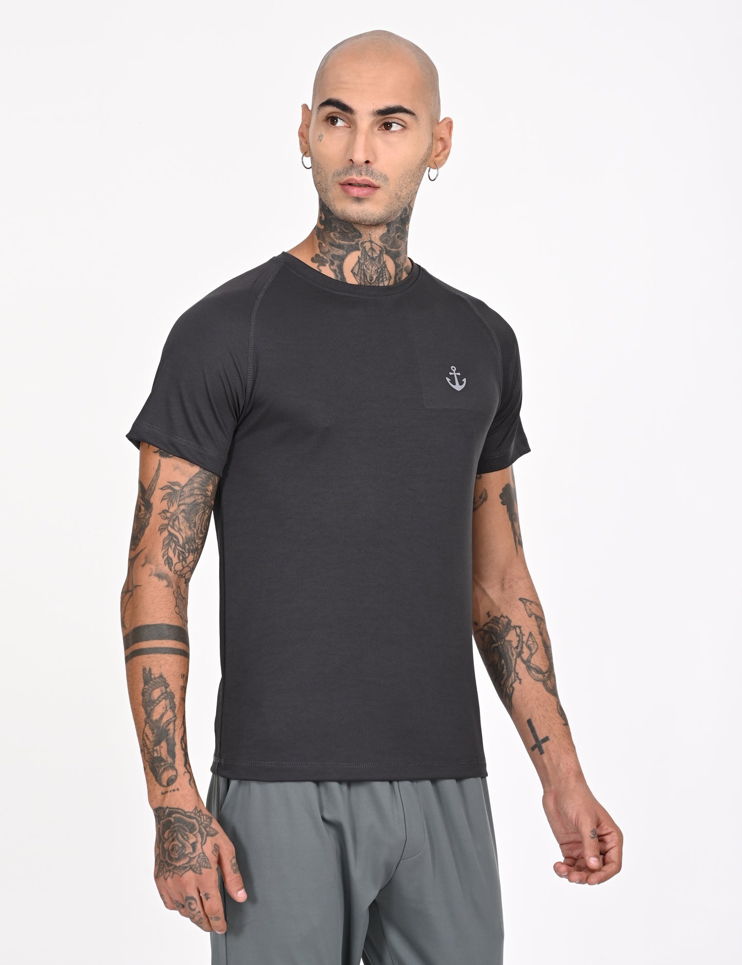 Dark Grey Active Wear Crew Neck T-shirt