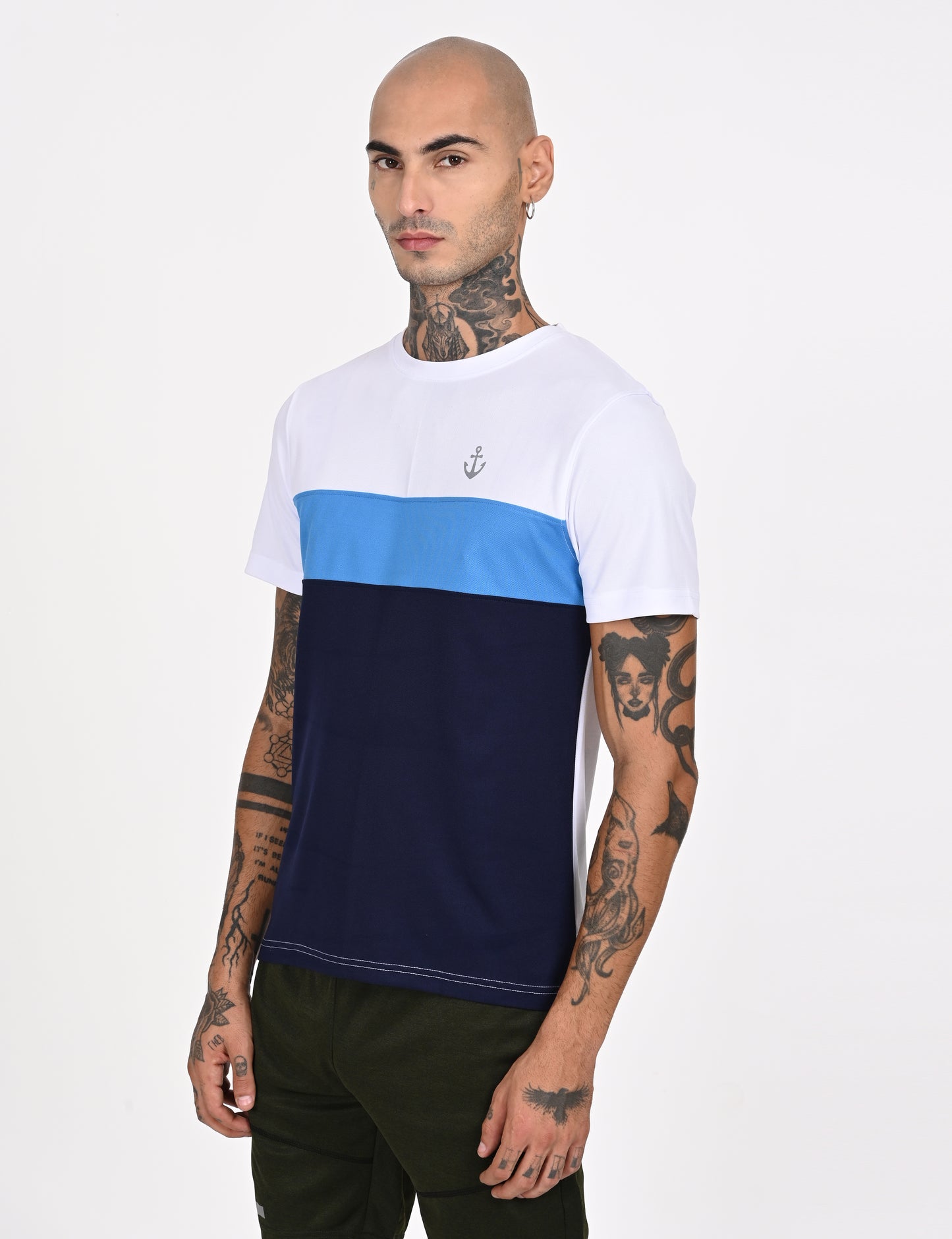 White with Blue Combo Crew Neck T-Shirt