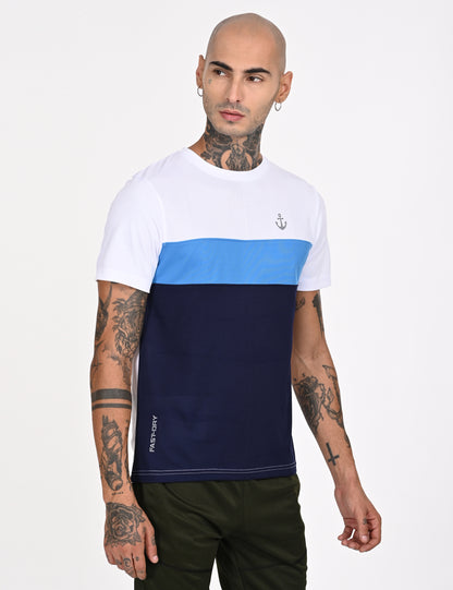 White with Blue Combo Crew Neck T-Shirt