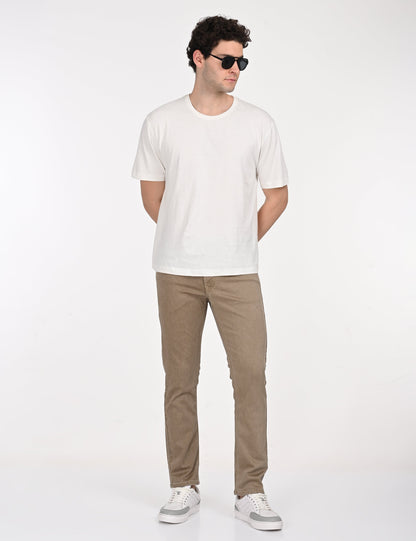 Beige Straight Fit Denim Pant