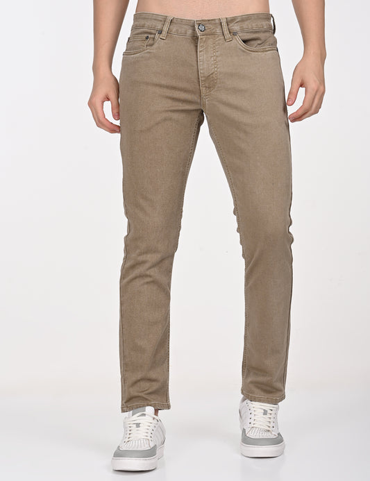 Beige Straight Fit Denim Pant