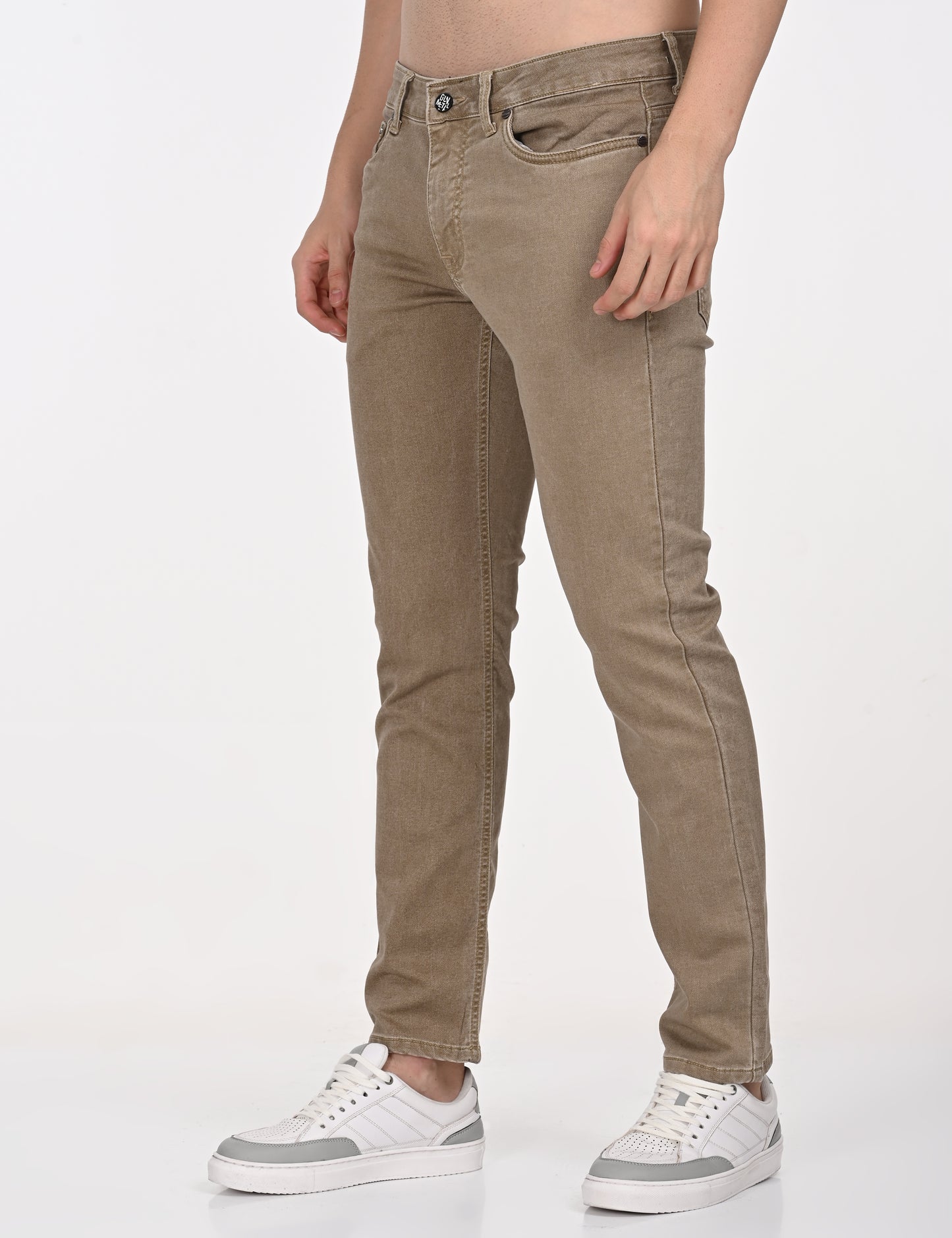 Beige Straight Fit Denim Pant