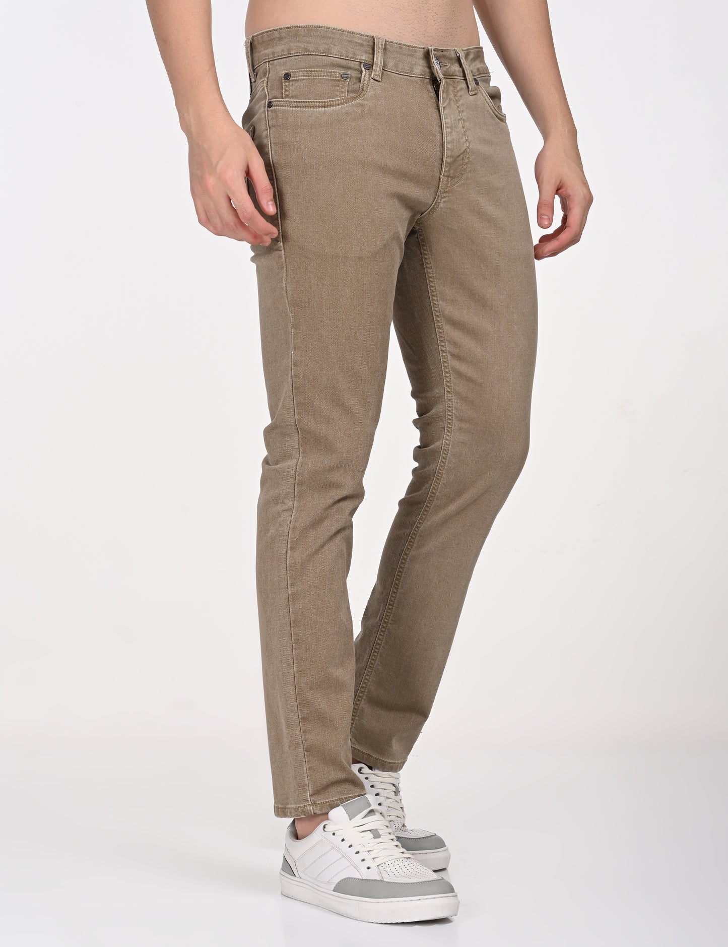 Beige Straight Fit Denim Pant