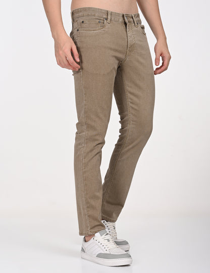 Beige Straight Fit Denim Pant