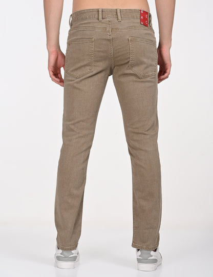 Beige Straight Fit Denim Pant