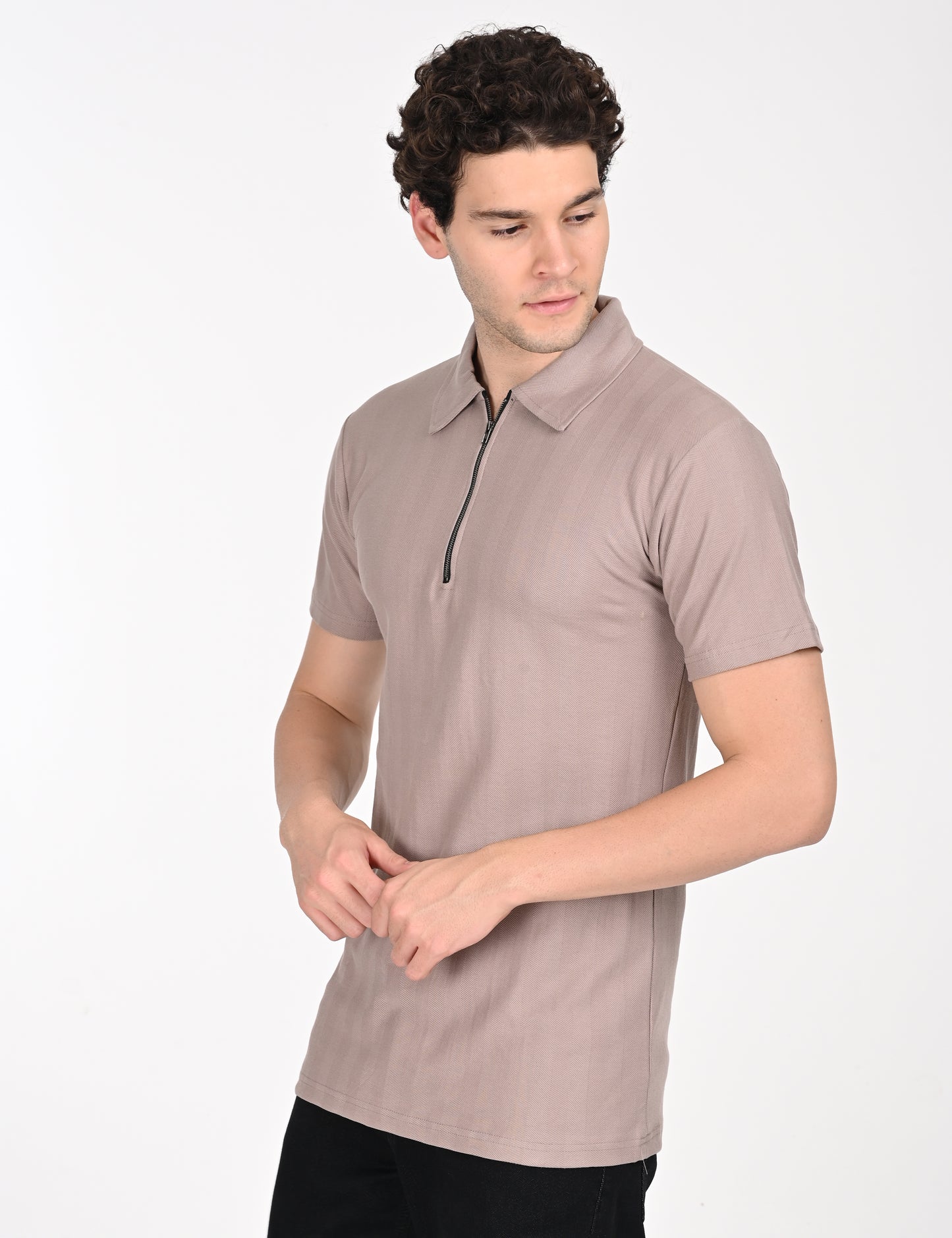 Imported Verticle Polo Zip T-shirt