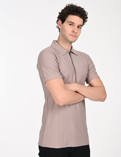 Imported Verticle Polo Zip T-shirt