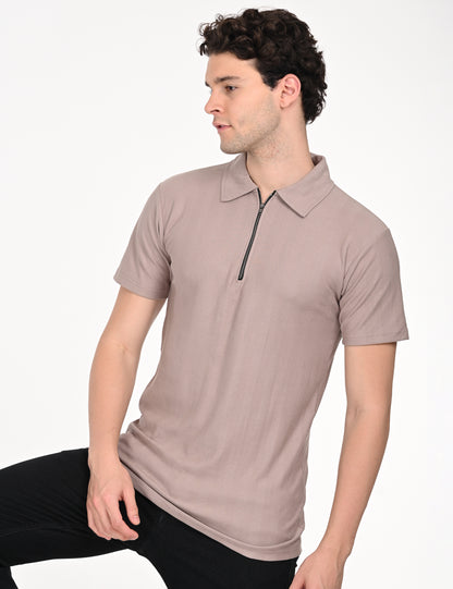 Imported Verticle Polo Zip T-shirt