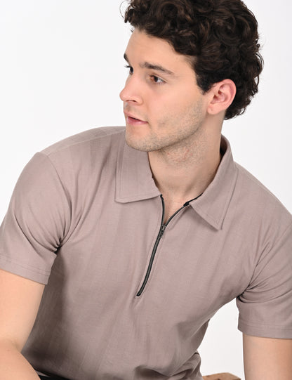 Imported Verticle Polo Zip T-shirt