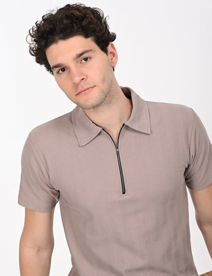 Imported Verticle Polo Zip T-shirt