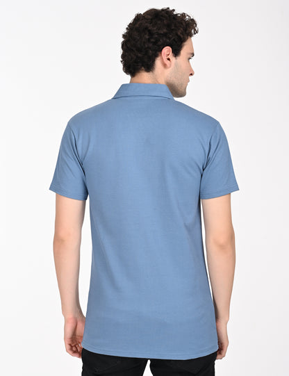 Imported Blue Lined Polo Zip T-shirt