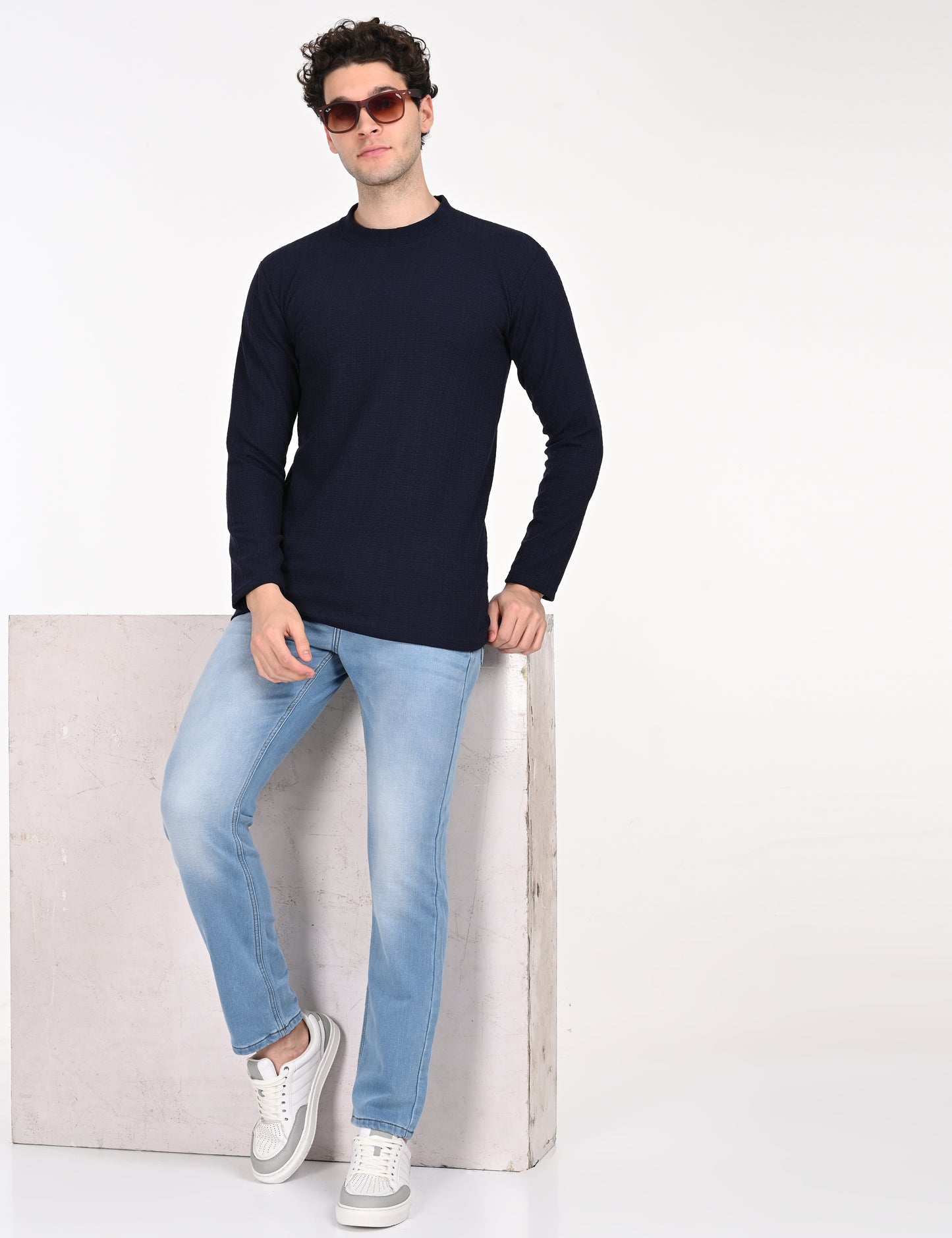 Imported Blue Full Sleeve Crew Neck T-shirt