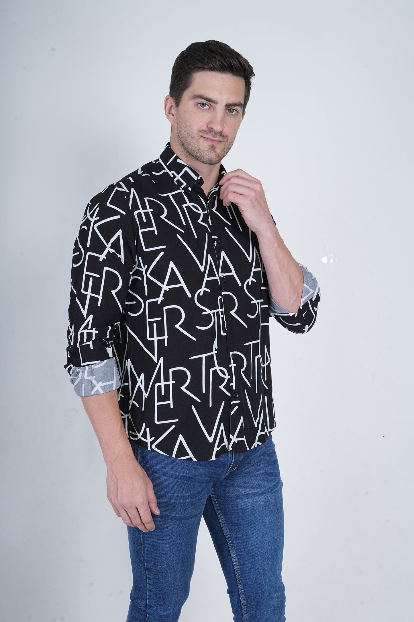 Alphabet Printed Black Shirts