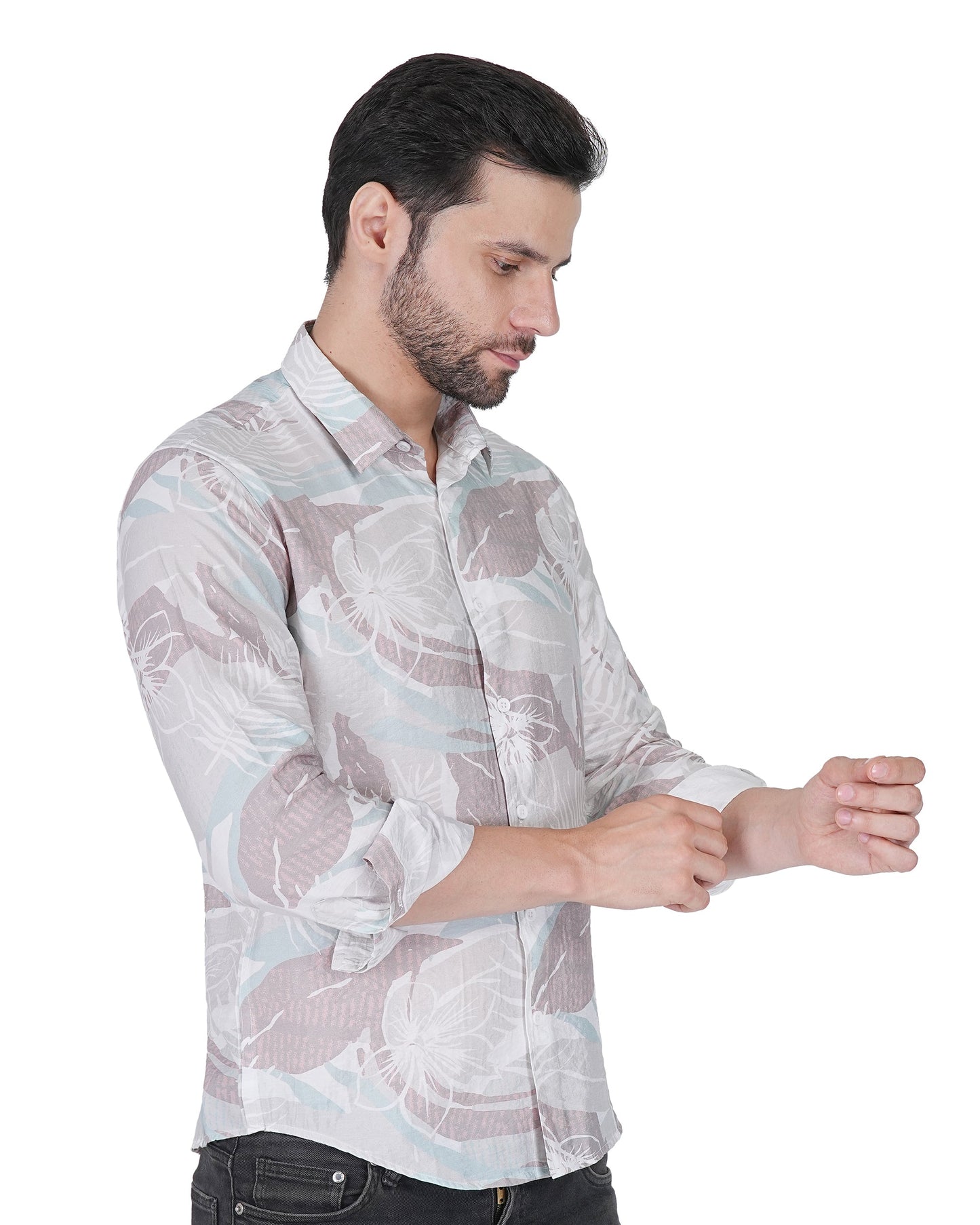 Printed Mint & white Leaf Shirt