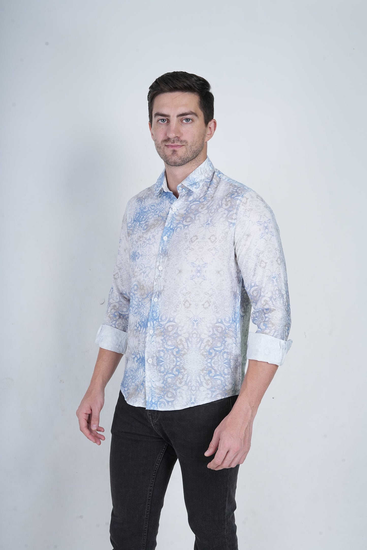 Mosaic Blue Printed Casual Shirts